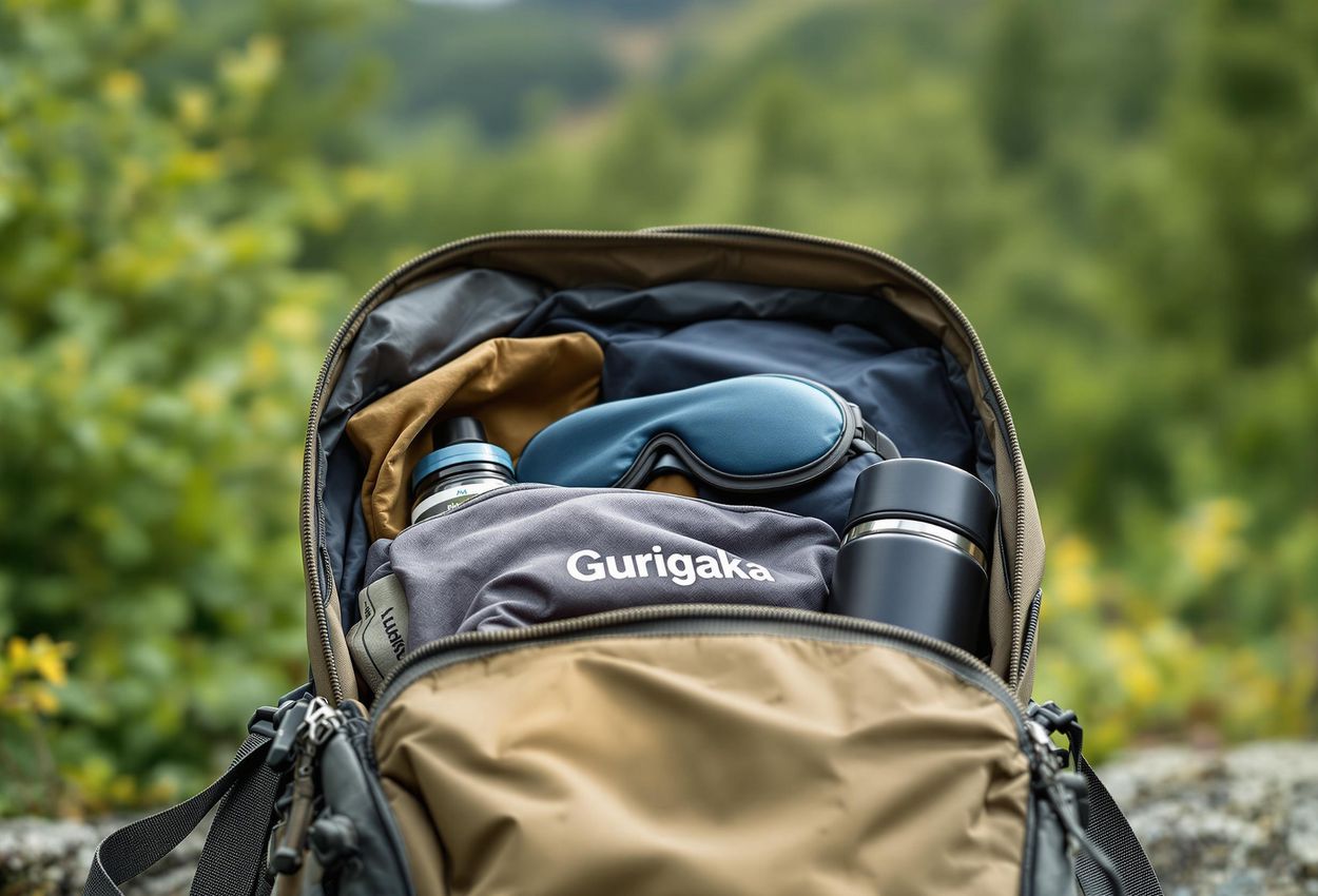 A close-up lifestyle shot of a traveler