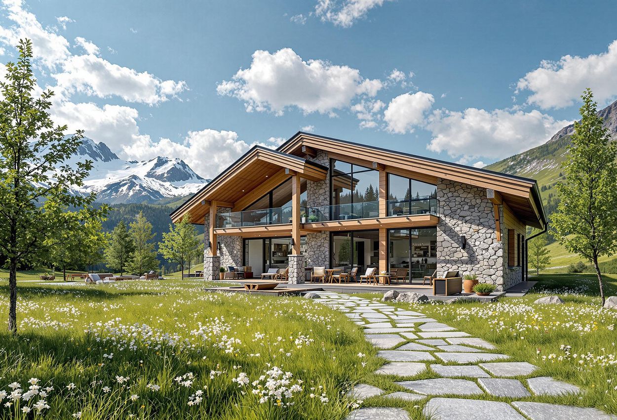 Exterior view of Konak Mountain Lodge in Popova Šapka, North Macedonia, showcasing its stunning architecture and breathtaking mountain surroundings.