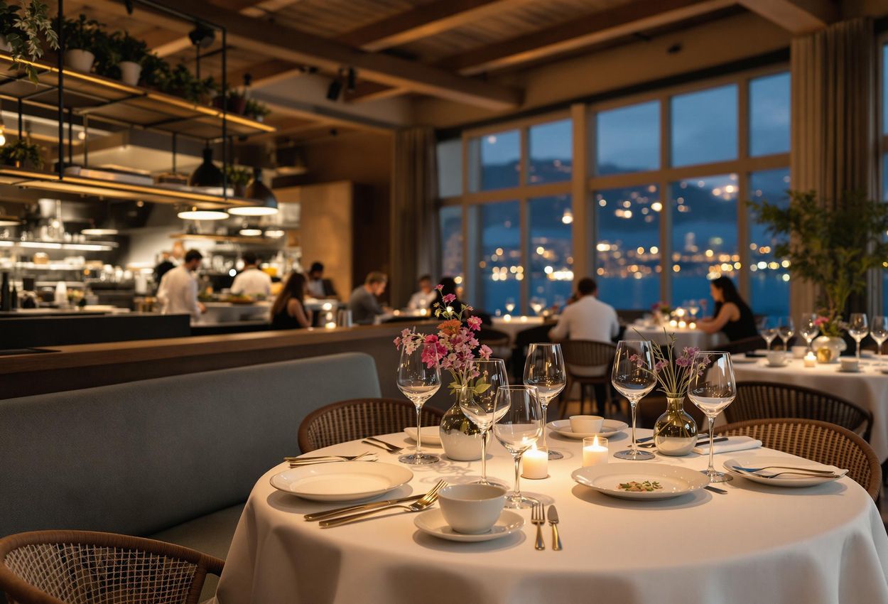 A photograph showcasing the interior of Gotthards Krog in Umeå, Sweden, highlighting its modern Swedish cuisine, sustainable practices, and inviting atmosphere.