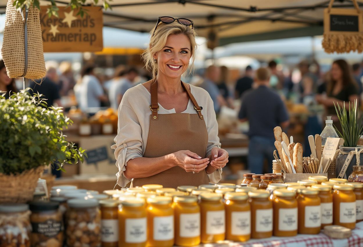 A detailed photograph of Kerstin at her stall, 