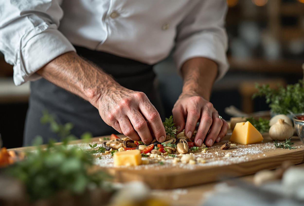 A close-up photograph shows a chef
