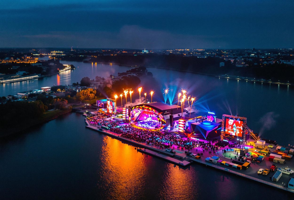 An aerial photograph capturing the vibrant Strauss 