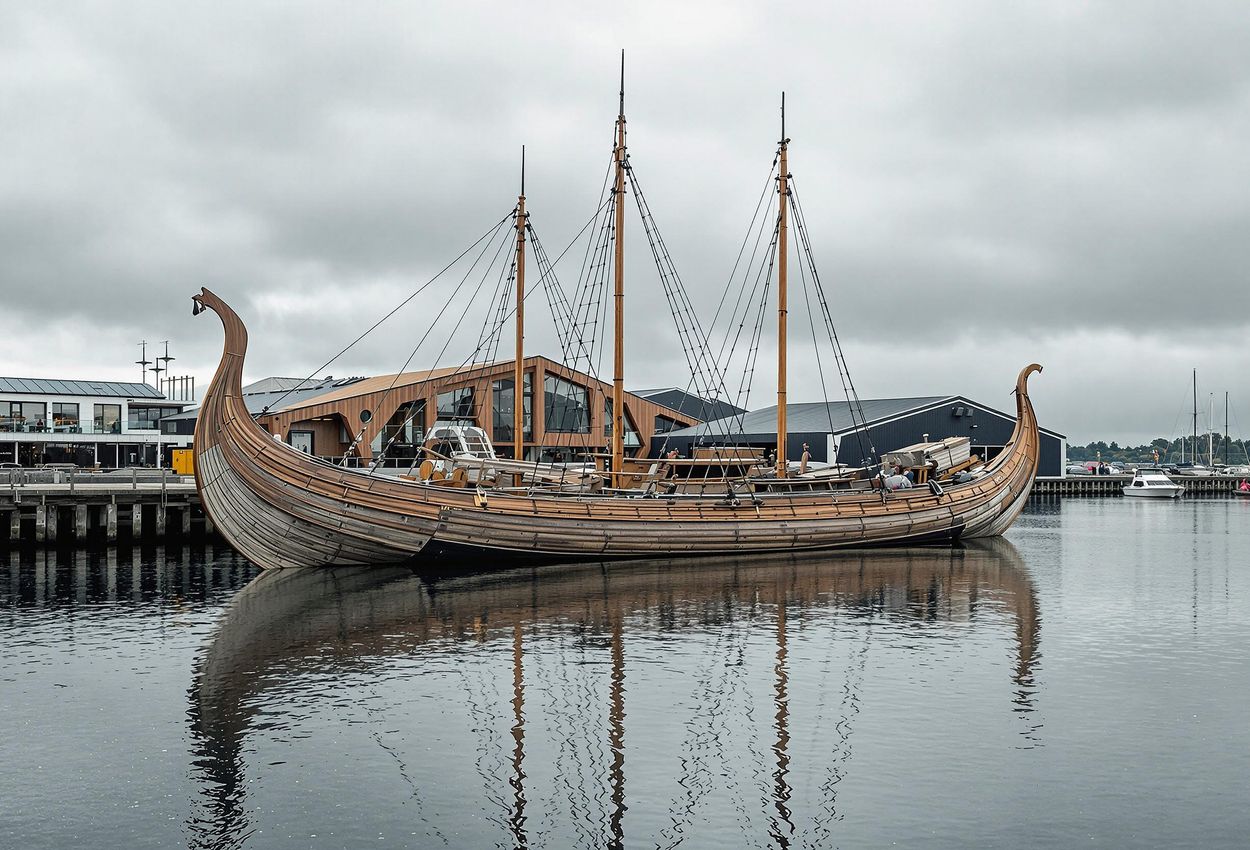 A photograph of the reconstructed Viking longship 