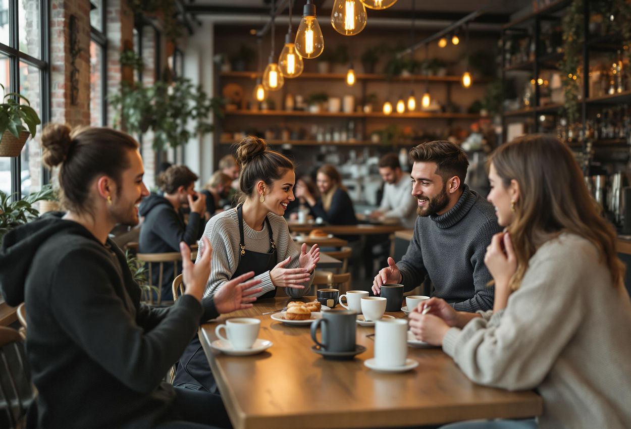 A candid photograph capturing the warm and inviting atmosphere inside a Gothenburg cafe, showcasing the Swedish tradition of 