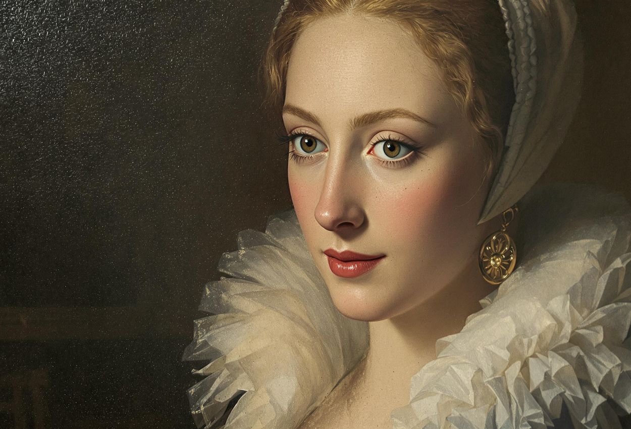 A close-up photograph of the portrait of Beata von Yxkull inside Gripsholm Castle
