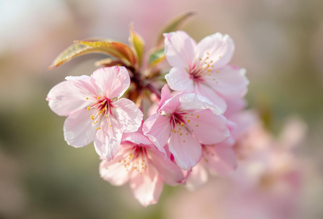 A close-up photograph of delicate cherry blossoms in full bloom in Kungsträdgården, Stockholm, capturing the beauty and tranquility of spring.
