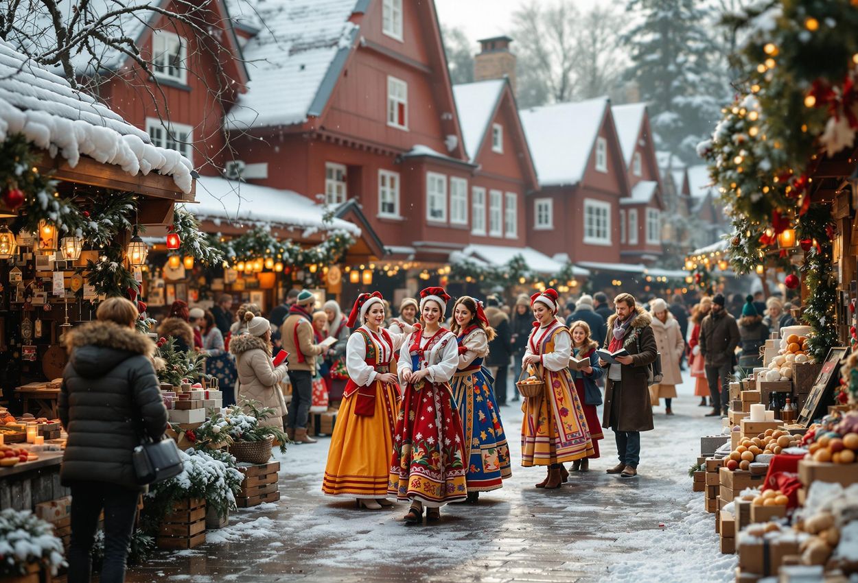 A photograph capturing the vibrant atmosphere of Skansen