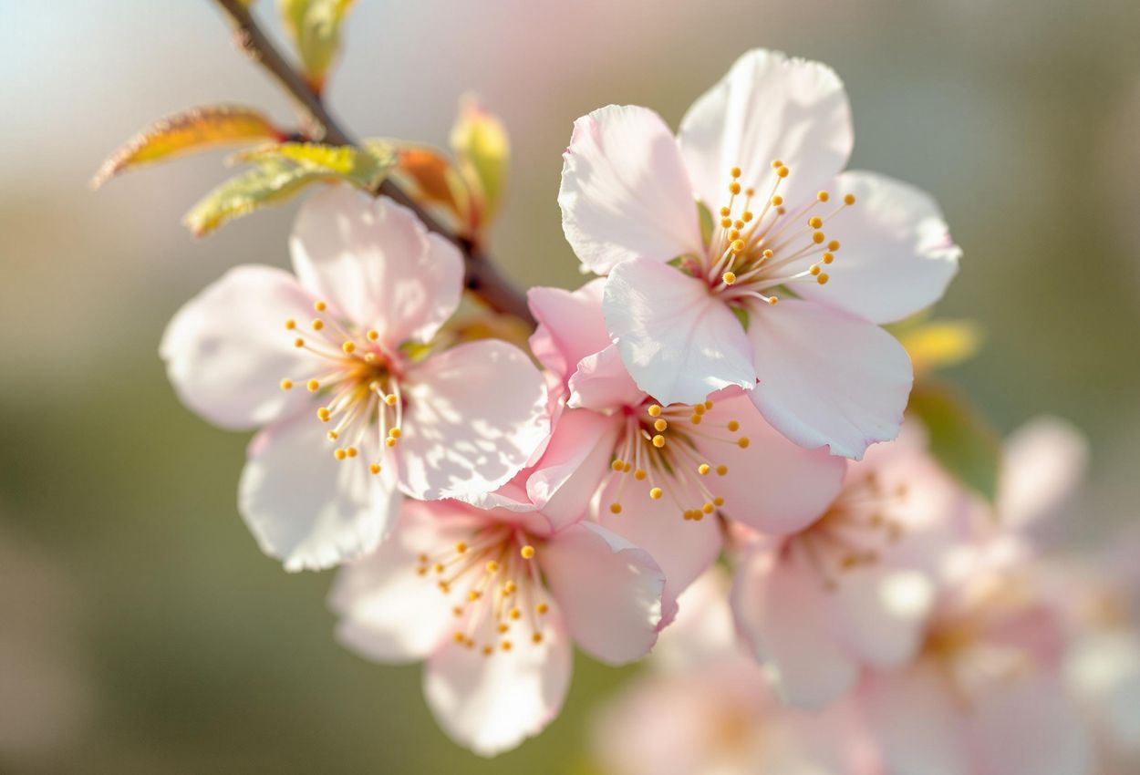A stunning close-up photograph of apricot blossoms in full bloom, showcasing the delicate beauty and intricate details of these springtime flowers.