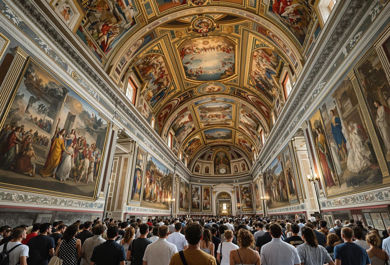 A detailed photograph of the Sistine Chapel
