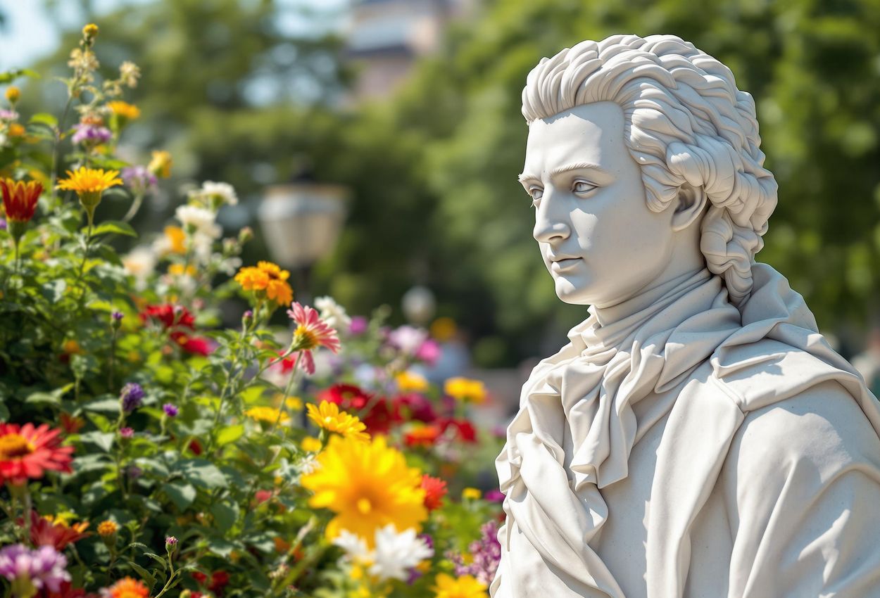 A photograph of the Mozart statue in Vienna