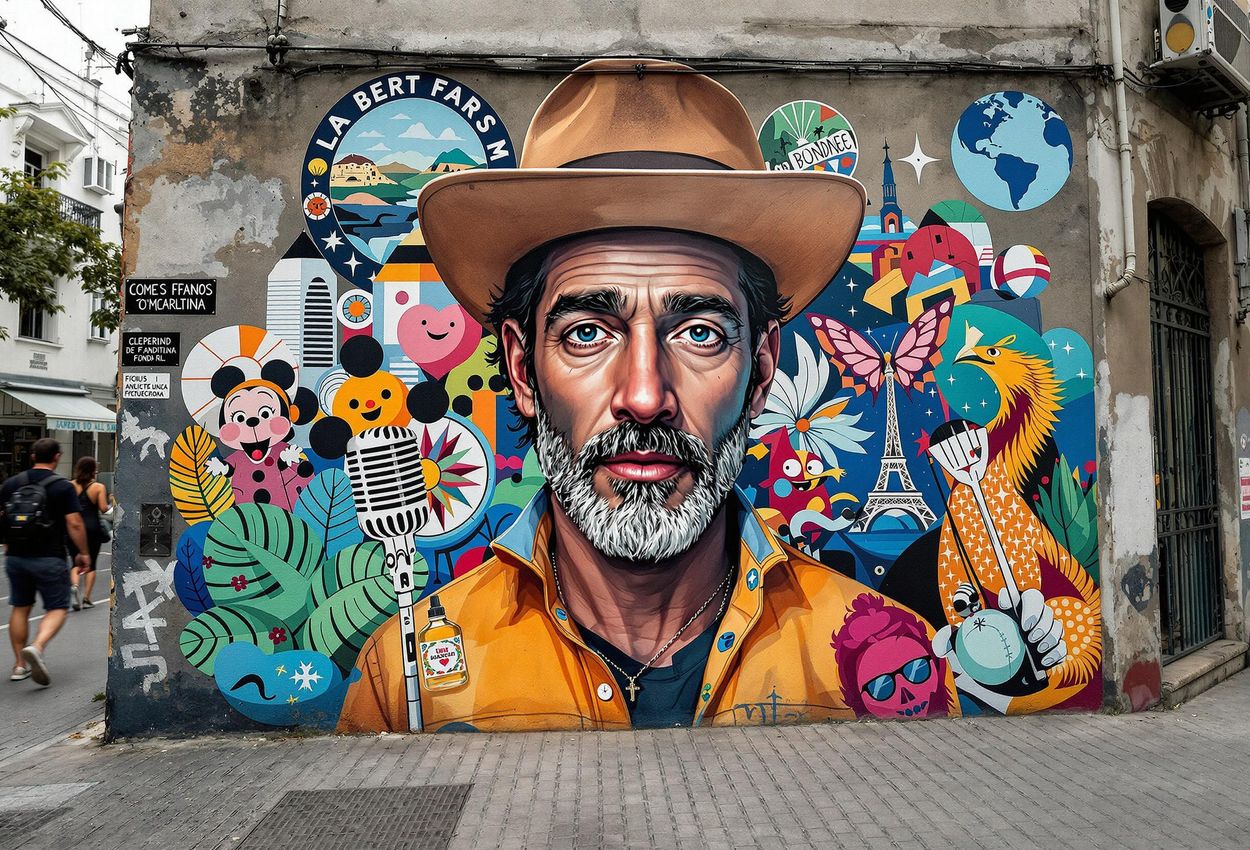 Portrait of Local Artist in Buenos Aires Street Art Mural A photograph capturing a local artist