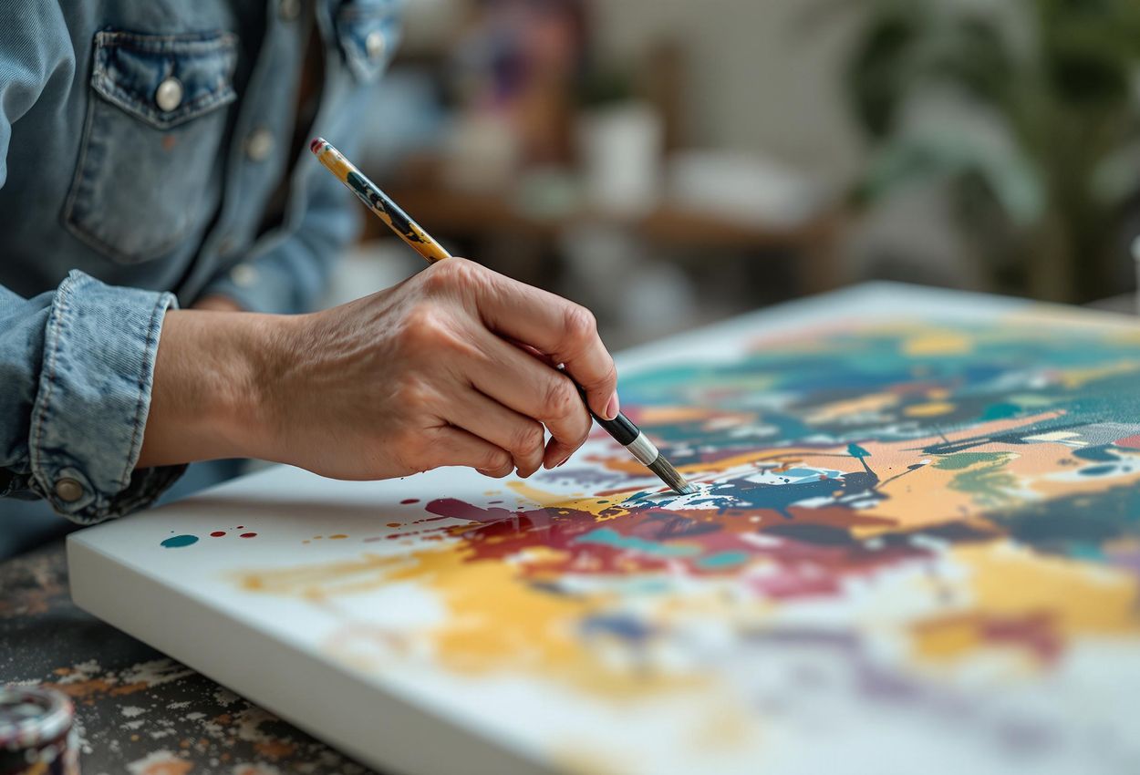 A close-up photograph captures an artist