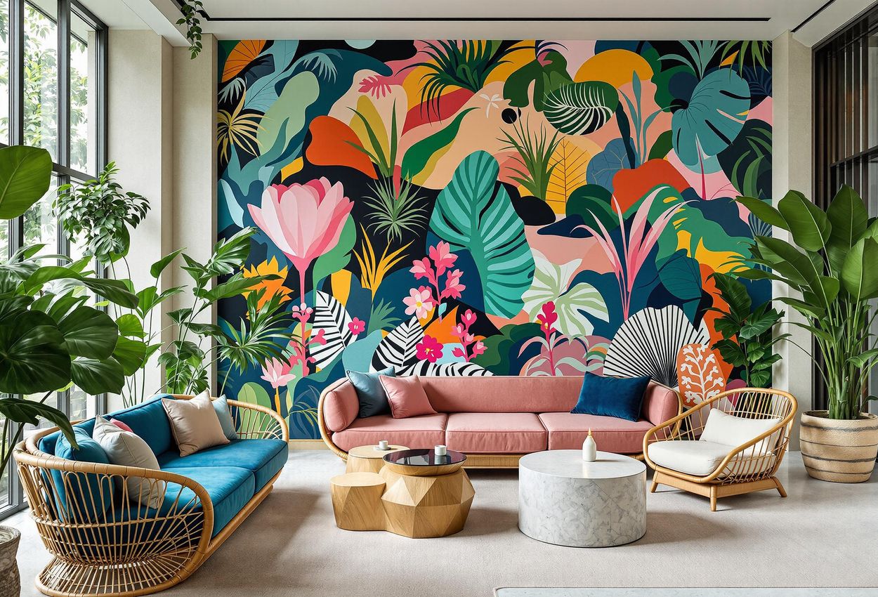 A wide-angle photograph capturing the vibrant lobby of Hotel Soloha in Singapore, featuring Ethrisha Liaw