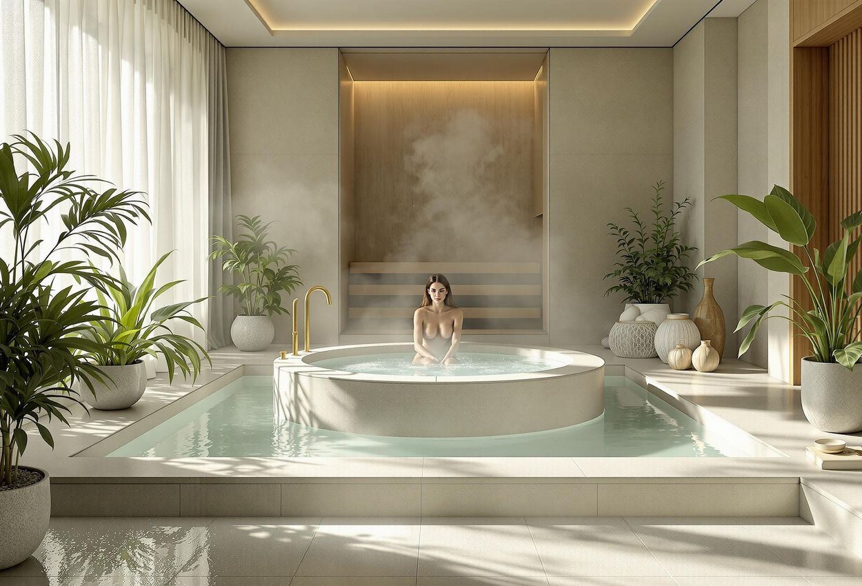 A serene photograph capturing the luxurious ambiance of the Arts Wellness spa