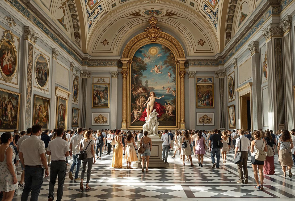 Uffizi Gallery: Botticelli A photograph capturing the interior of the Uffizi Gallery, showcasing Botticelli