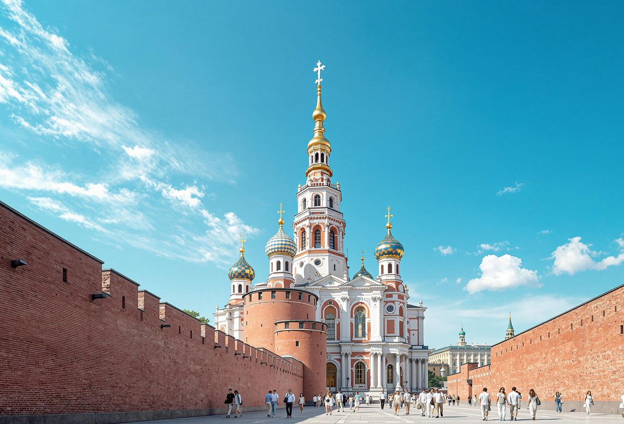 A photograph of the Peter and Paul Cathedral in St. Petersburg, Russia, showcasing its Baroque architecture and historical significance within the Peter and Paul Fortress on a summer day.