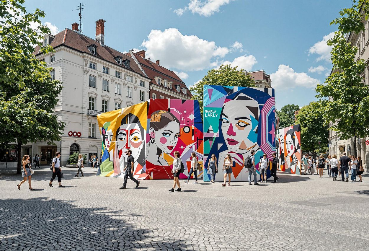 A street-level view of the Parcours sector in Basel, featuring Hylozoic/Desires