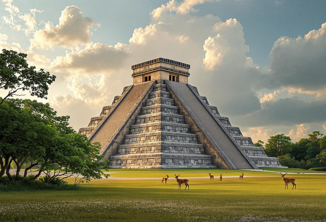 Explore the majestic El Castillo at Chichen Itza, Mexico. This photograph captures the intricate details and grandeur of Mayan architecture in the Yucatán Peninsula.