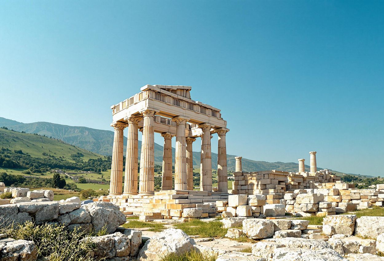 Temple of Neptune, Paestum: A Timeless Architectural Masterpiece A stunning photograph of the Temple of Neptune in Paestum, Italy, showcasing its well-preserved Doric columns and harmonious integration with the natural landscape.
