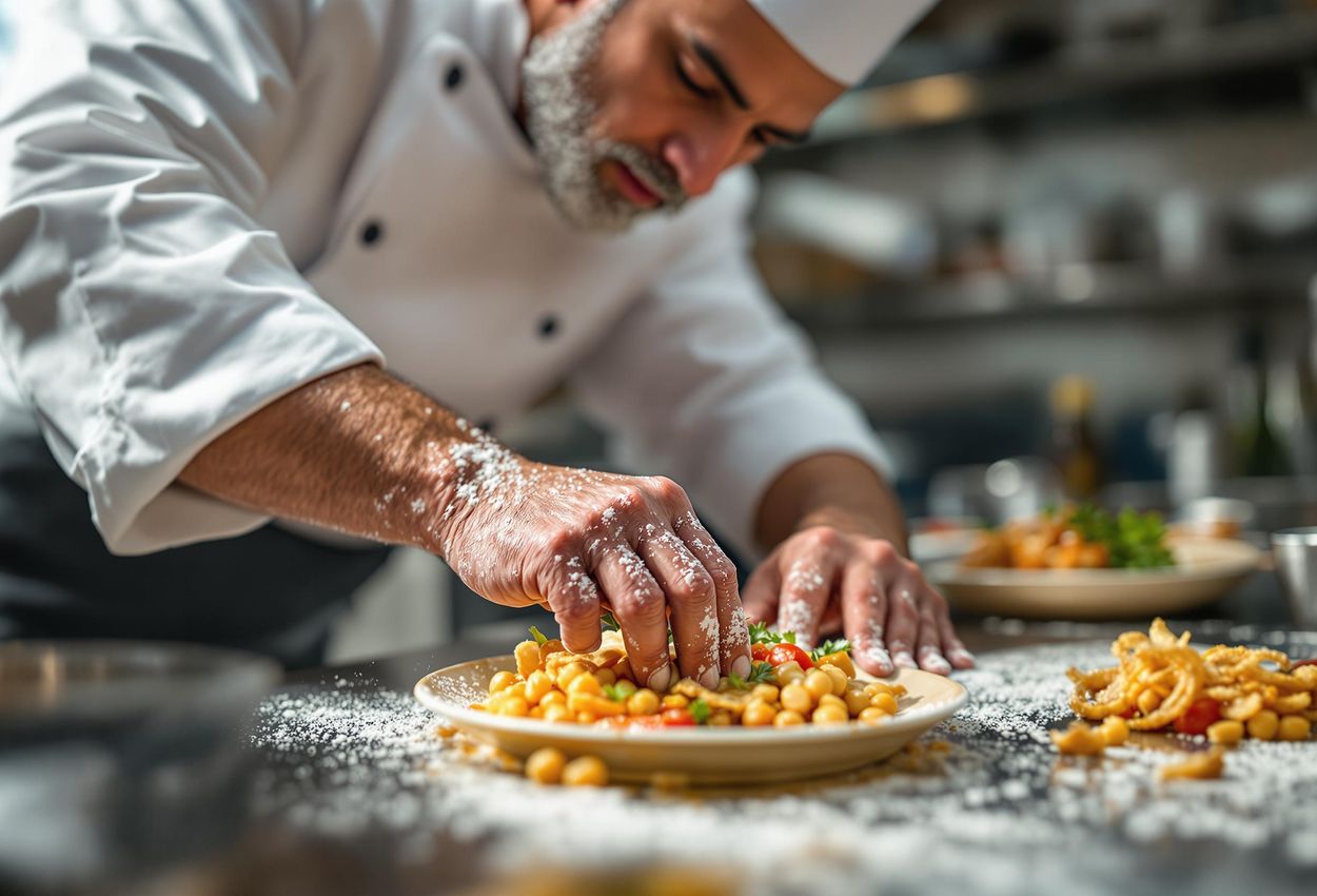 A close-up photograph of Chef Mostafa Seif in the kitchen at Khufu