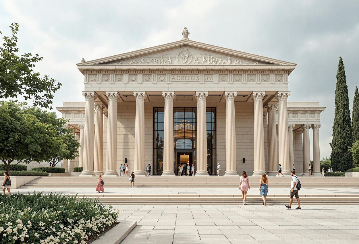 A photograph of the Acropolis Museum in Athens, Greece, showcasing its classical architecture and role as a welcoming space for learning and appreciation.