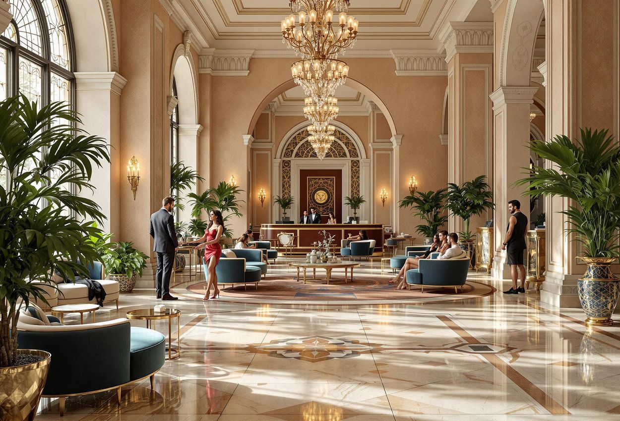 An interior photograph of the luxurious lobby of the King David Hotel in Jerusalem, showcasing its ornate details, elegant furnishings, and sophisticated ambiance.